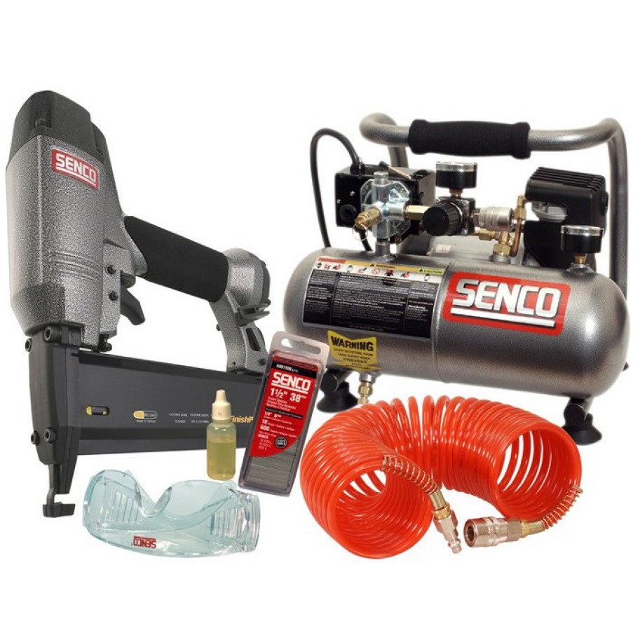 Air Tools And Equipment SENCO Compressor Combo Kits | Senco Pc0947 Finishpro 18 Gauge Brad Nailer And 0.5 Hp 1 Gallon Oil-Free Hand Carry Air Compressor Combo Kit