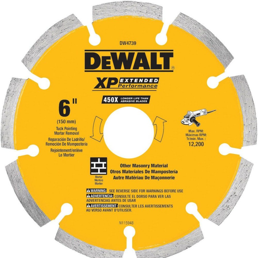 Power Tool Accessories Dewalt Circular Saw Blades | Dewalt Dw4739 6 In. Xp Diamond Tuck Point Blade