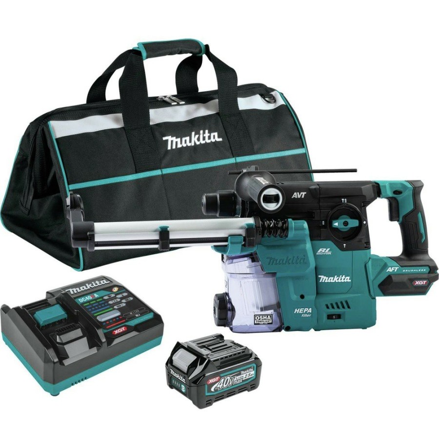 Power Tools Makita Rotary Hammers | Makita Grh08M1W 40V Max Xgt Brushless Lithium-Ion 1-3/16 In. Cordless Avt Rotary Hammer Kit (4 Ah)