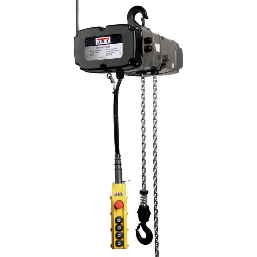 Material Handling JET | Jet 144003K 460V 1/2 Ton 20 Ft. Lift Corded Electric Chain Hoist With 2 Speed Trolley And 4 Button 16 Ft. Wired Pendant