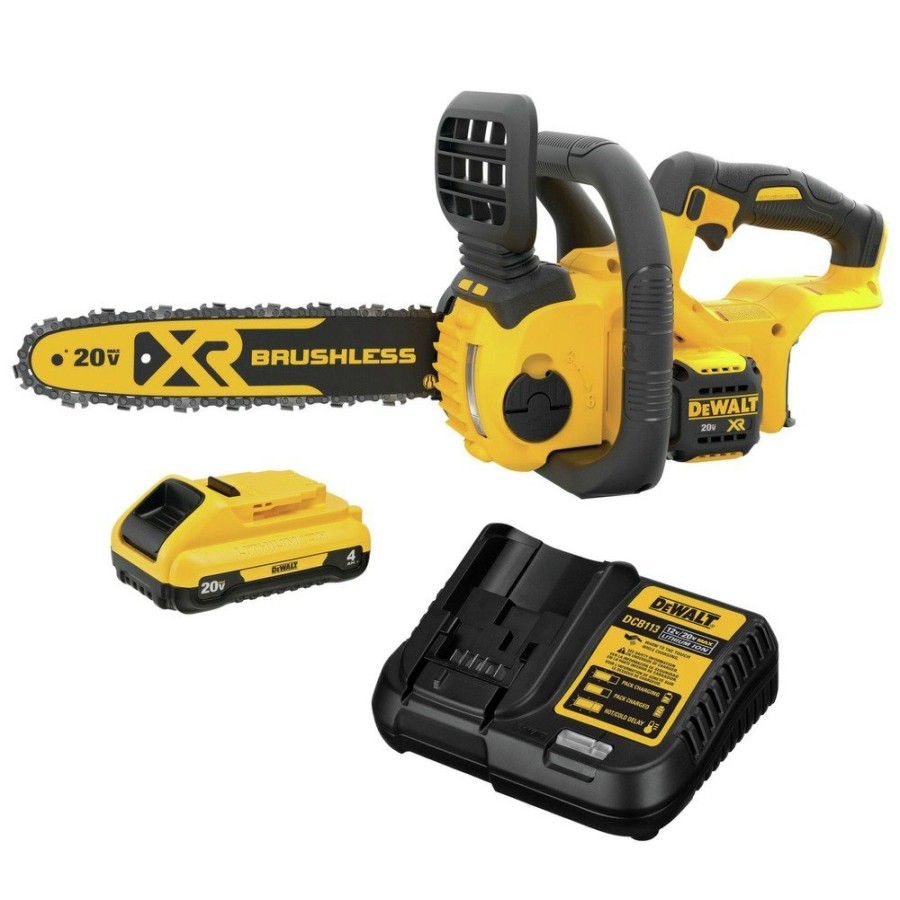 Outdoor Power Tools & Equipment Dewalt | Dewalt Dccs620Bdcb240C-Bndl 20V Max Xr Brushless Lithium-Ion 12 In. Compact Chainsaw And 20V Max 4 Ah Lithium-Ion Battery And Charger Starter Kit Bundle