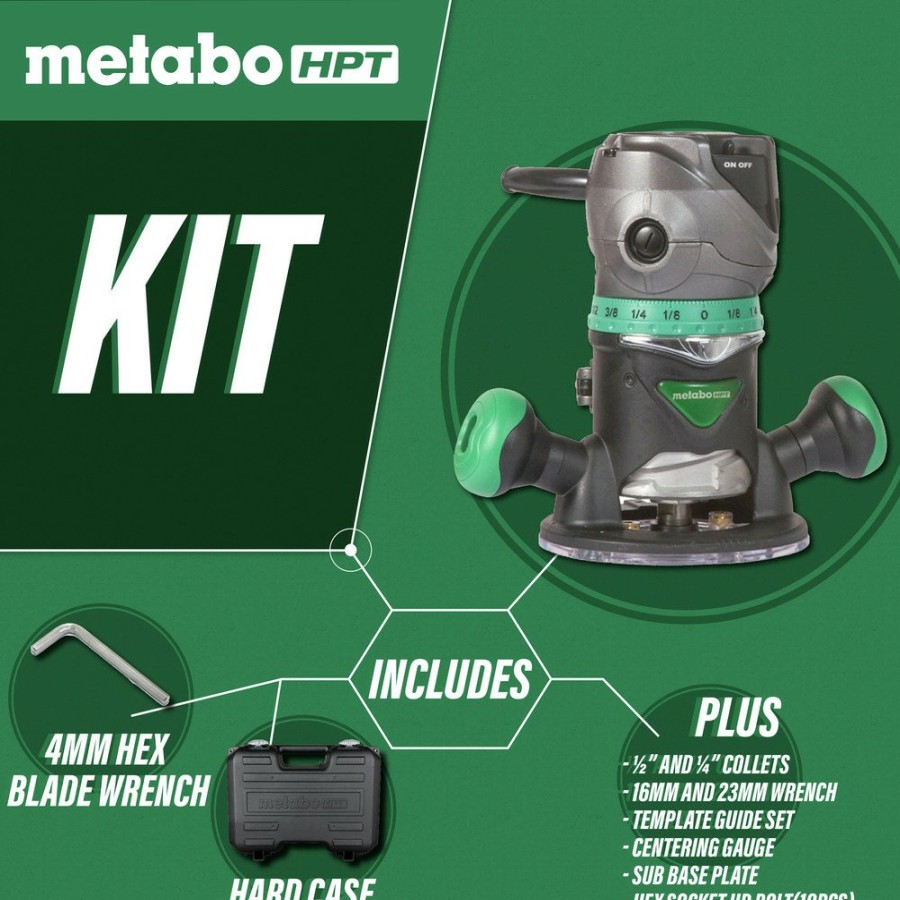 Woodworking Tools Metabo HPT Plunge Base Routers | Metabo Hpt Km12Vcm 2-1/4 Hp Variable Speed Plunge And Fixed Base Router Kit