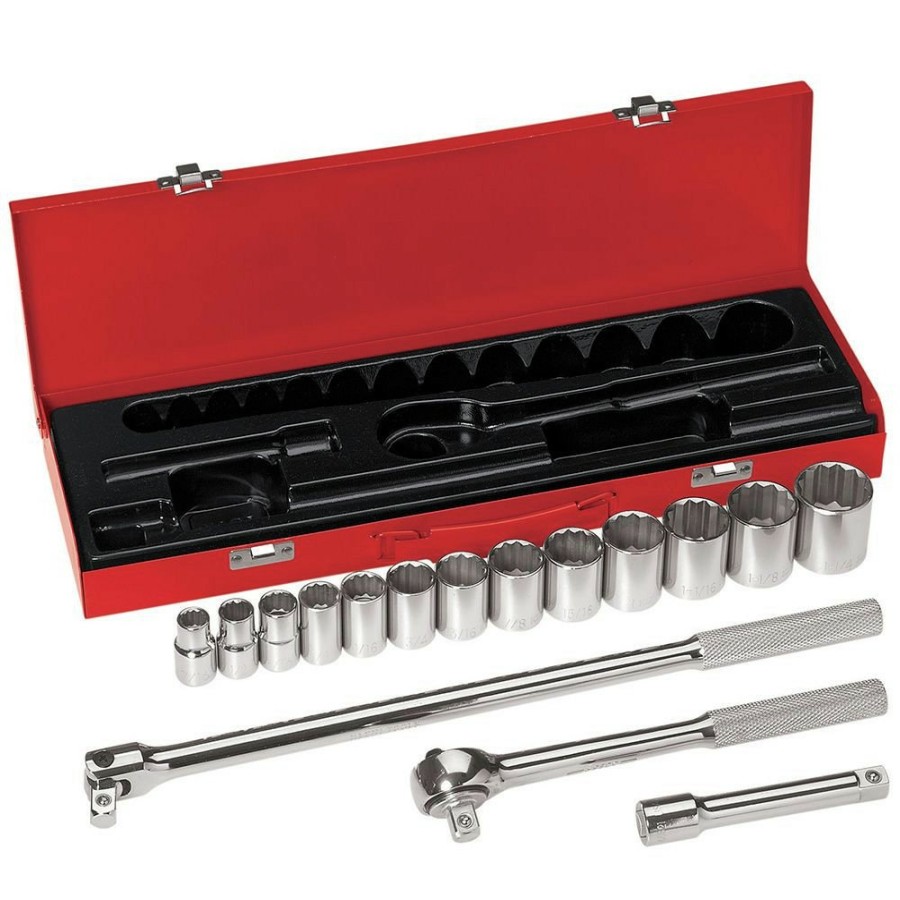 Hand Tools Klein Tools Socket Sets | Klein Tools 65512 16-Piece 1/2 In. Drive 12 Point Sae Socket Wrench Set