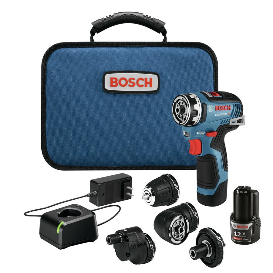 Power Tools Bosch Drill Drivers | Factory Reconditioned Bosch Gsr12V-300Fcb22-Rt Flexiclick 12V Max Ec Brushless Lithium-Ion 5-In-1 Cordless Drill Driver System Kit With 2 Batteries (2 Ah)