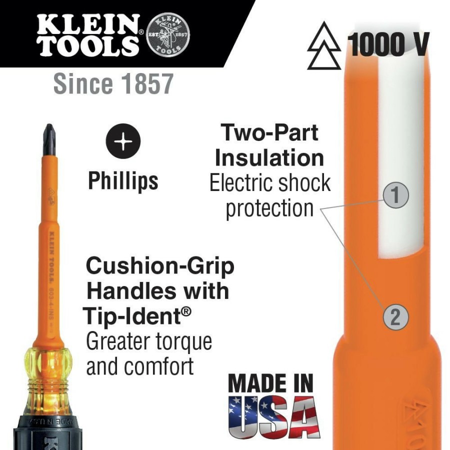 Hand Tools Klein Tools | Klein Tools 6337Ins #3 Phillips Tip 7 In. Round Shank Insulated Screwdriver