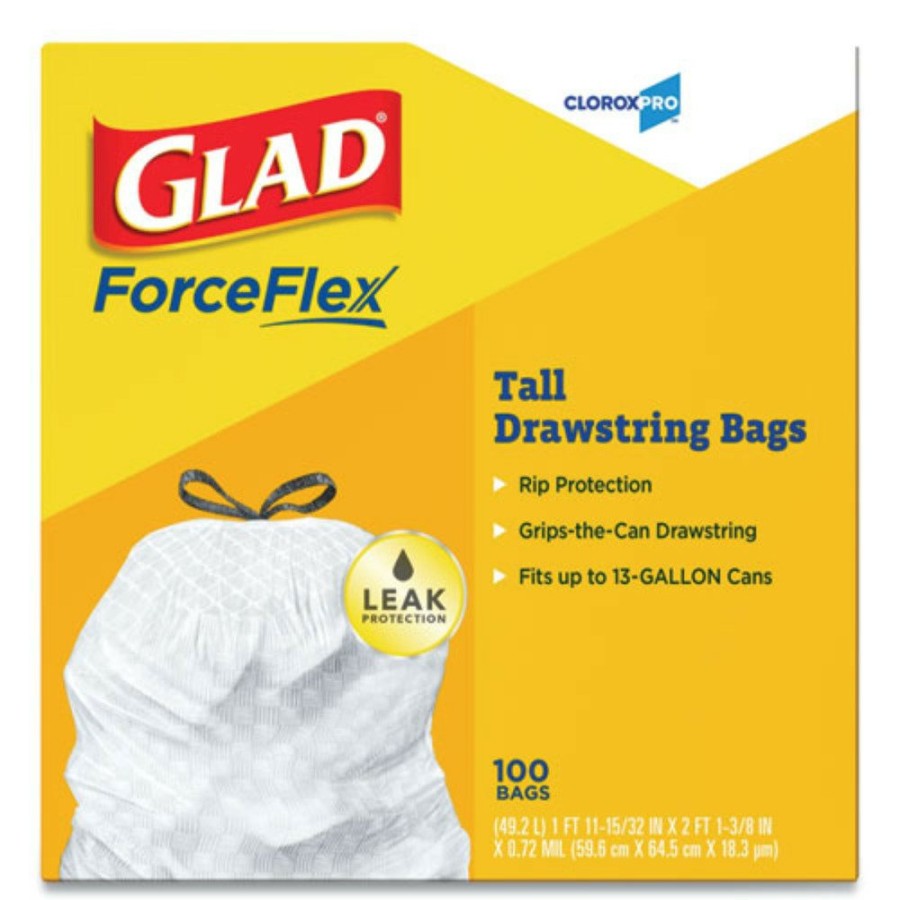 Facility Maintenance & Supplies Glad | Glad 78526 24 In. X 27.38 In. 13 Gal. 0.72 Mil Tall Kitchen Drawstring Trash Bags - Gray (100/Box)