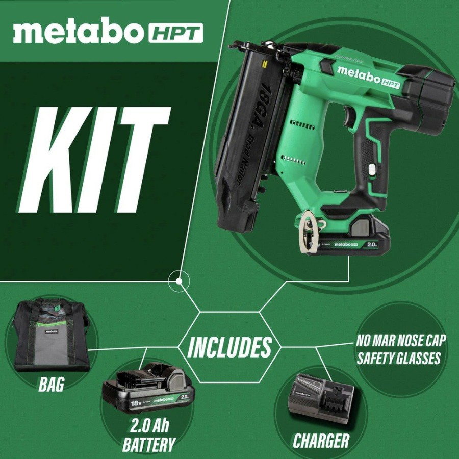 Power Tools Metabo HPT Nailers | Metabo Hpt Nt1850Dftm 18V Multivolt Brushless Lithium-Ion Cordless 18-Gauge Compact Brad Nailer Kit (2 Ah)