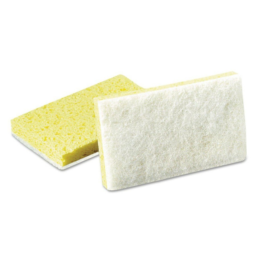 Facility Maintenance & Supplies Scotch-Brite PROFESSIONAL Cleaning Tools | Scotch-Brite Professional 63 0.7 In. Thick 3.6 In. X 6.1 In. #63 Light-Duty Scrubbing Sponge - Yellow/White (20/Carton)