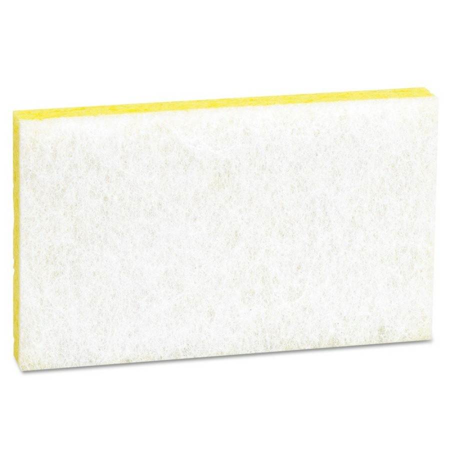 Facility Maintenance & Supplies Scotch-Brite PROFESSIONAL Cleaning Tools | Scotch-Brite Professional 63 0.7 In. Thick 3.6 In. X 6.1 In. #63 Light-Duty Scrubbing Sponge - Yellow/White (20/Carton)