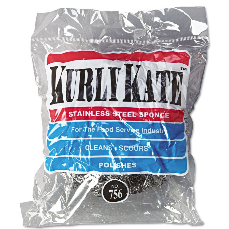 Facility Maintenance & Supplies Kurly Kate Cleaning Tools | Kurly Kate 6375650 Large Stainless Steel Scrubbers - Steel Gray (6/Carton)