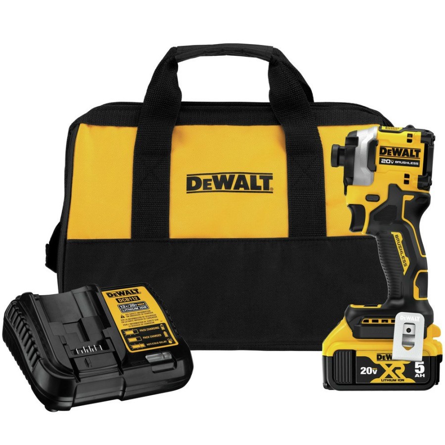 Power Tools Dewalt Impact Drivers | Dewalt Dcf850P1 Atomic 20V Max Brushless Lithium-Ion 1/4 In. Cordless 3-Speed Impact Driver Kit (5 Ah)