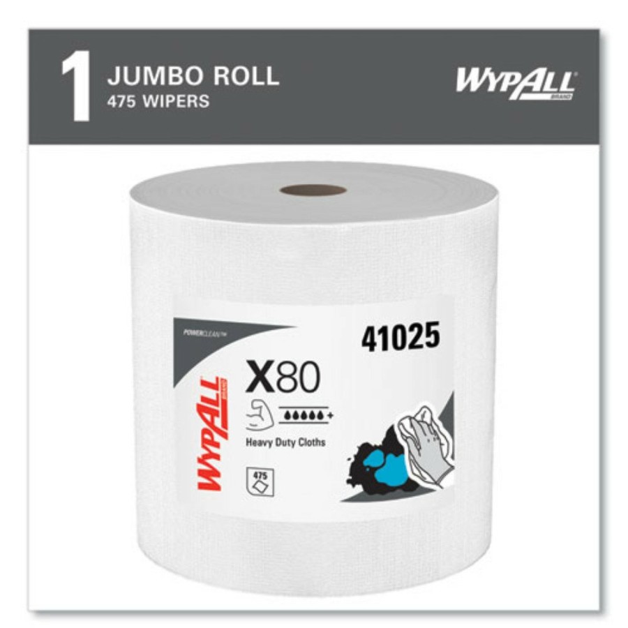 Facility Maintenance & Supplies WypAll | Wypall 41025 12.4 In. X 12.2 In. Power Clean Jumbo Roll X80 Heavy Duty Cloths - White (475/Roll)