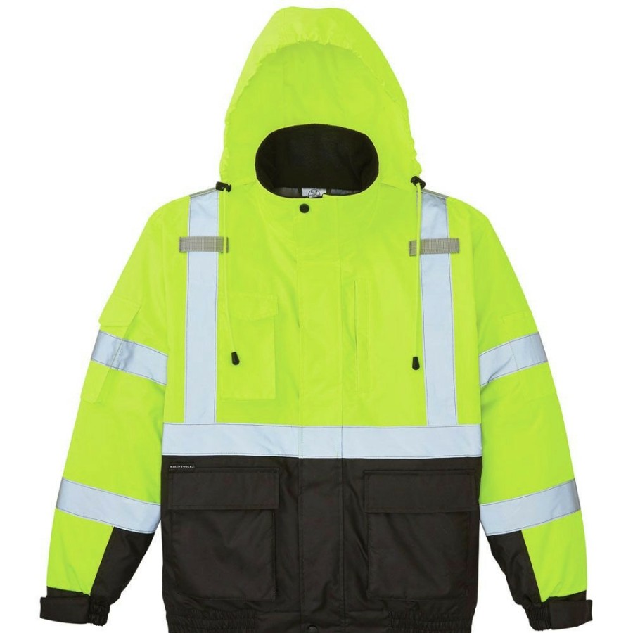 Clothing And Gear Klein Tools | Klein Tools 60380 Reflective Winter Bomber Jacket - X-Large, High-Visibility Yellow/Black