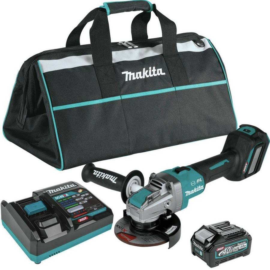 Power Tools Makita Angle Grinders | Makita Gag11M1 40V Max Xgt Brushless Lithium-Ion 5 In. Cordless X-Lock Aws Angle Grinder With Electric Brake Kit (4 Ah)