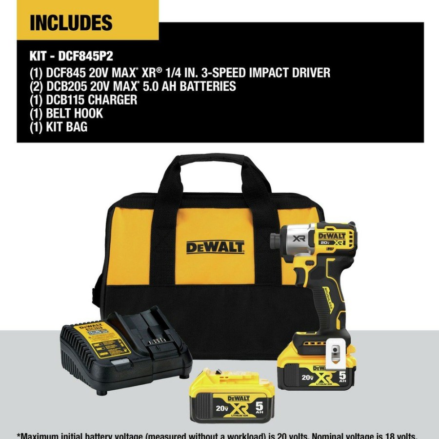 Power Tools Dewalt Impact Drivers | Dewalt Dcf845P2 20V Max Xr Brushless Lithium-Ion Cordless 3-Speed 1/4 In. Impact Driver Kit (5 Ah)