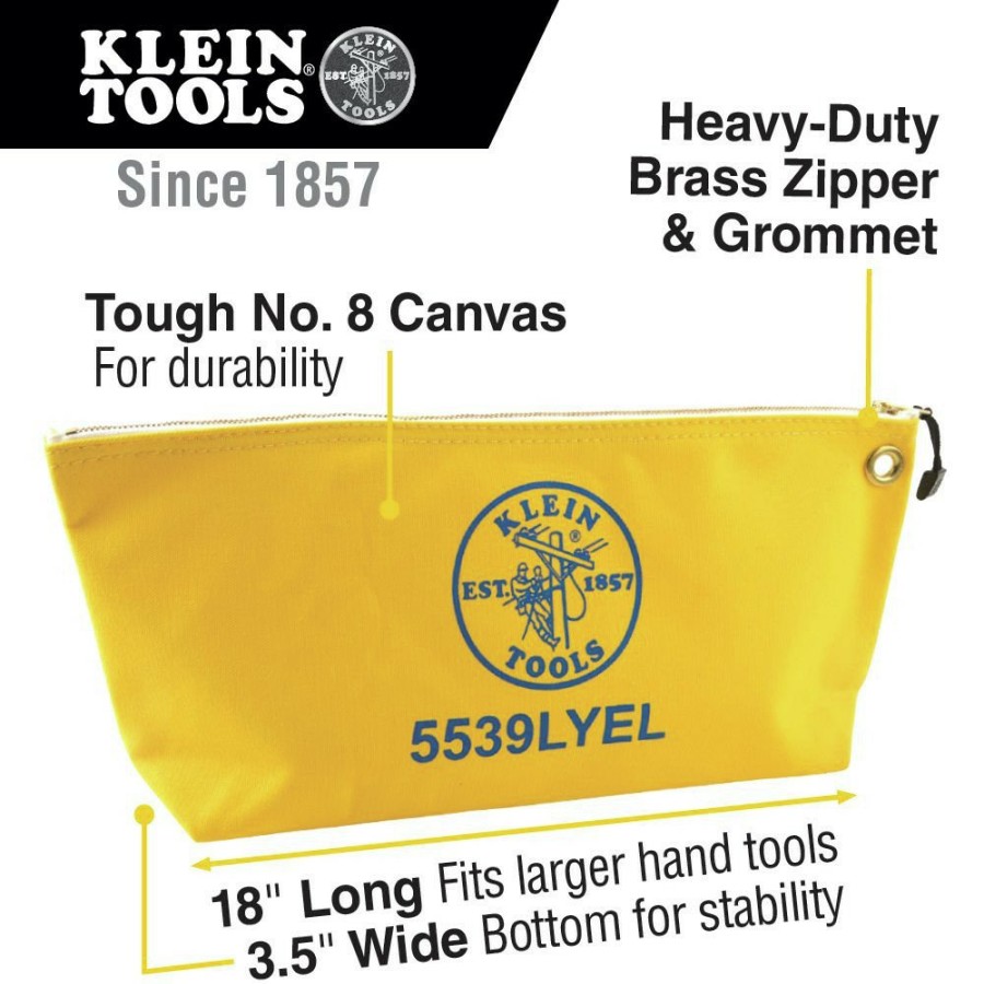 Tool Storage Klein Tools | Klein Tools 5539Lyel 18 In. X 3.5 In. X 8 In. Canvas Zipper Consumables Tool Pouch - Large, Yellow