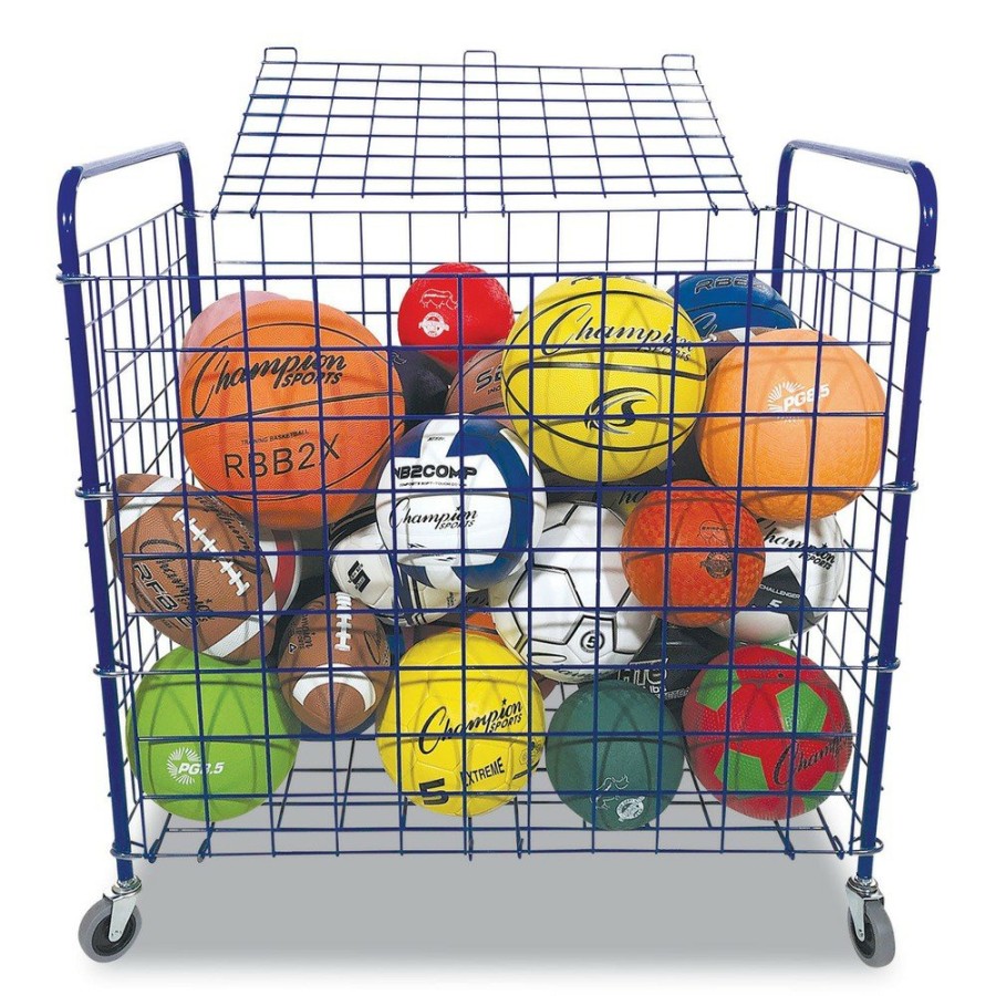 Outdoor Champion Sports | Champion Sports Lfx 37 In. X 22 In. X 20 In. 24-Ball Capacity Metal Lockable Ball Storage Cart - Blue