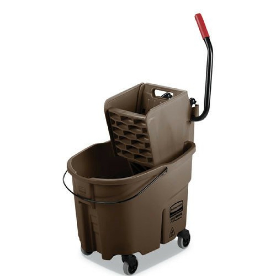 Facility Maintenance & Supplies Rubbermaid Commercial Cleaning Tools | Rubbermaid Commercial Fg758088Brn 35 Qt. Wavebrake 2.0 Side-Press Plastic Bucket/Wringer Combos - Brown