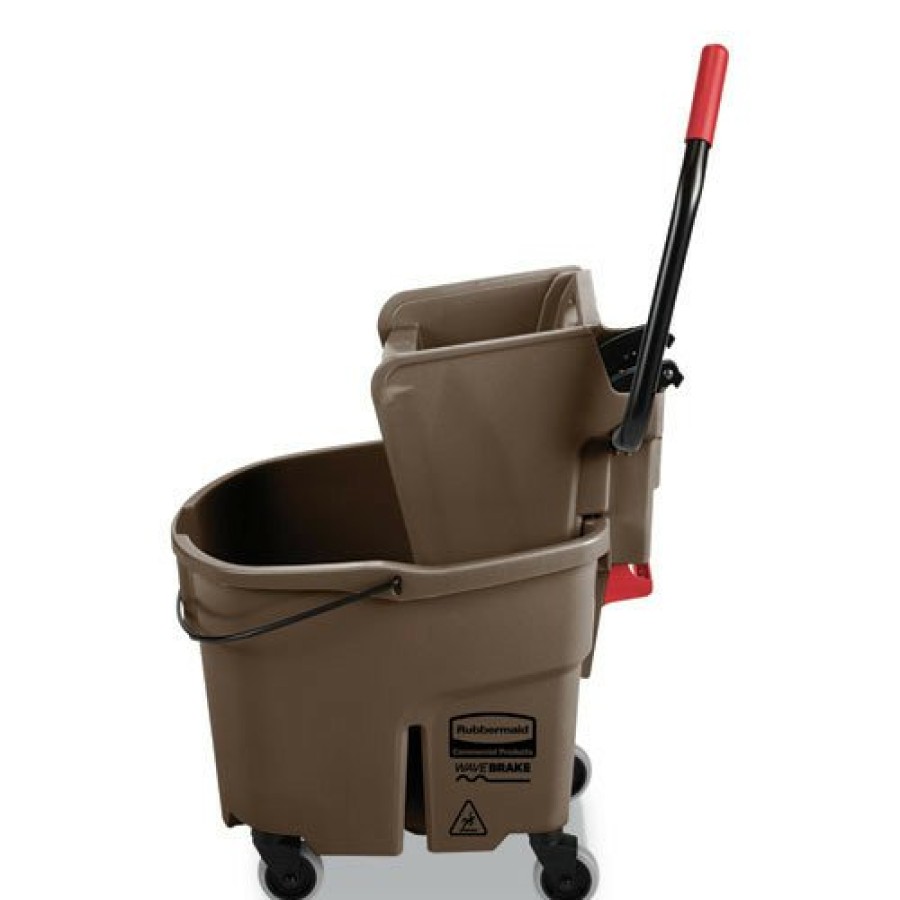 Facility Maintenance & Supplies Rubbermaid Commercial Cleaning Tools | Rubbermaid Commercial Fg758088Brn 35 Qt. Wavebrake 2.0 Side-Press Plastic Bucket/Wringer Combos - Brown