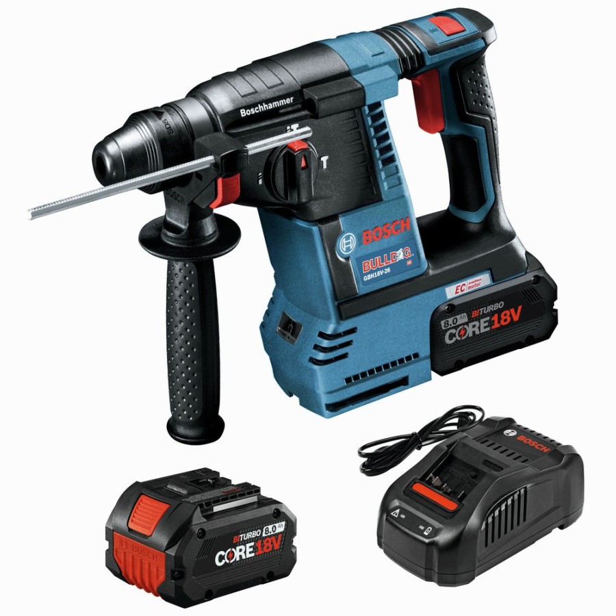 Power Tools Bosch Rotary Hammers | Bosch Gbh18V-26K24A 18V Brushless Lithium-Ion Sds-Plus 1 In. Cordless Bulldog Rotary Hammer Kit (8 Ah)