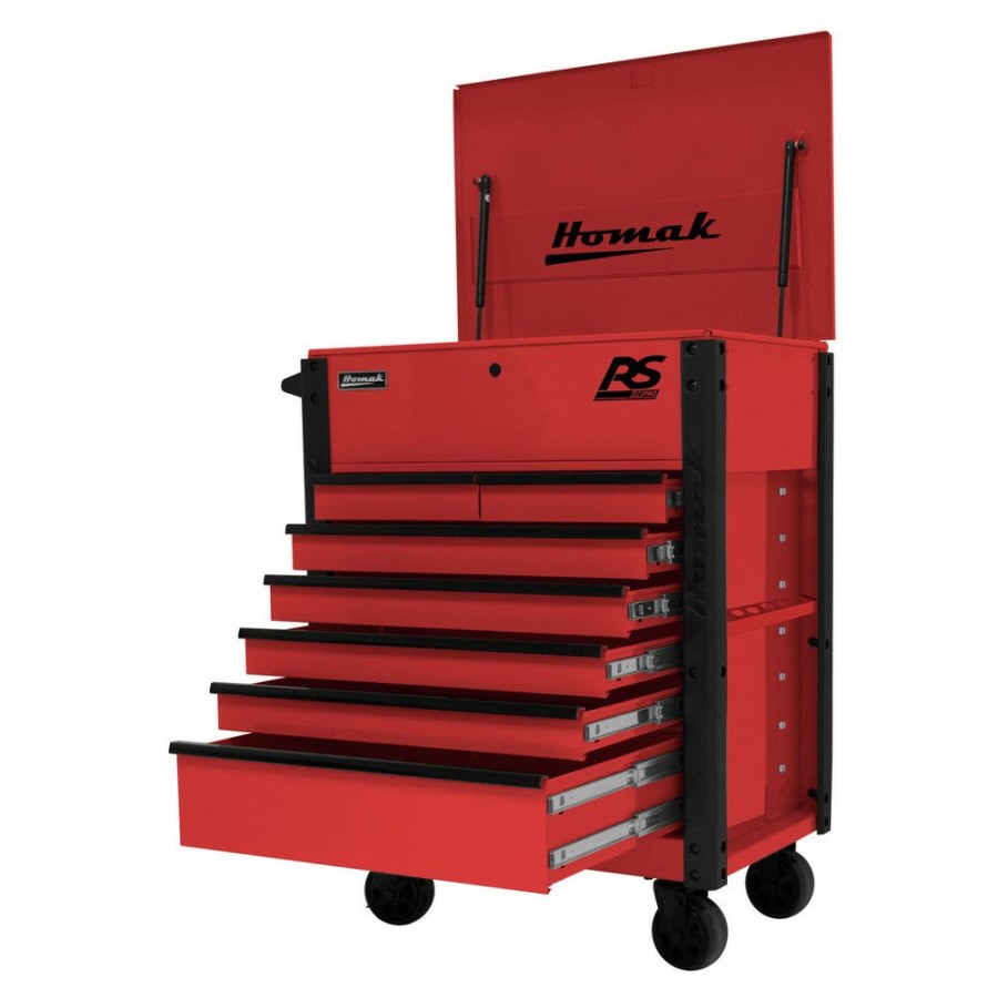 Tool Storage Homak | Homak Rd06035247 35 In. 7-Drawer Flip-Top Service Cart - Red