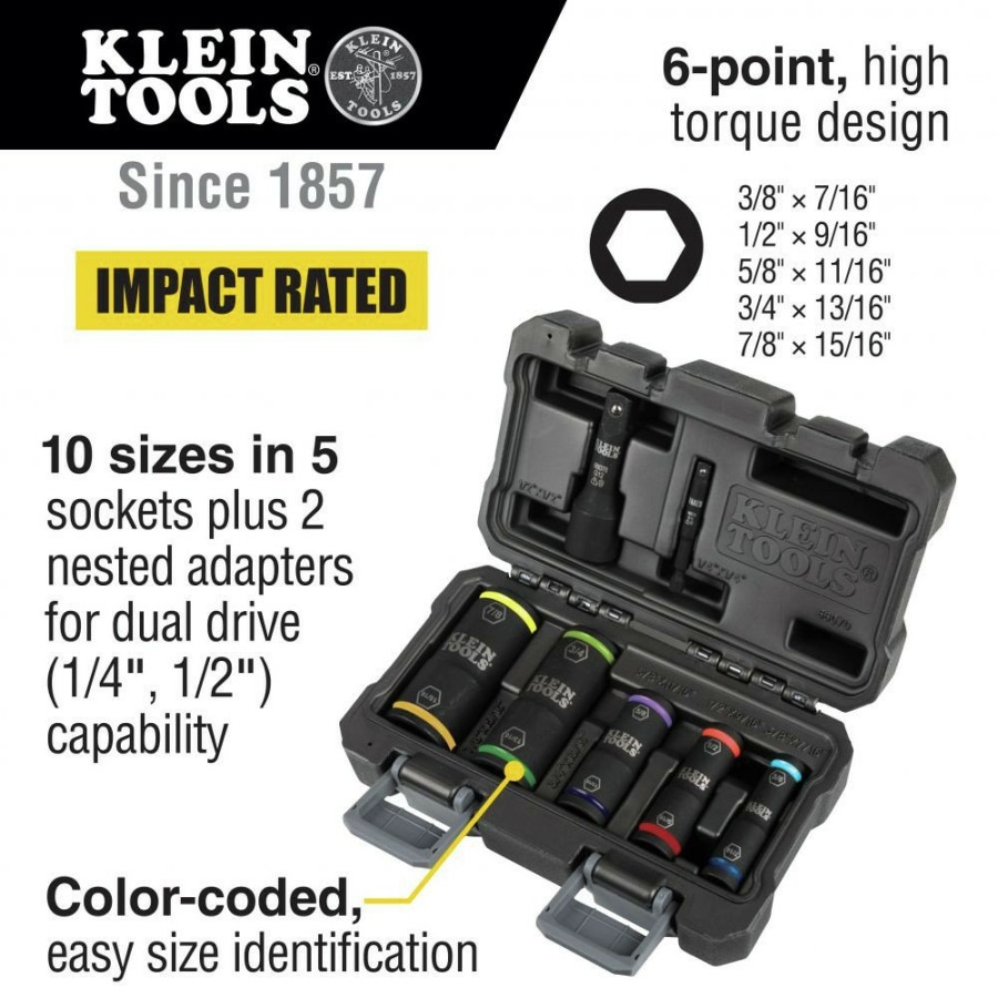 Hand Tools Klein Tools Impact Sockets | Klein Tools 66070 7-Piece Flip Impact Socket Set