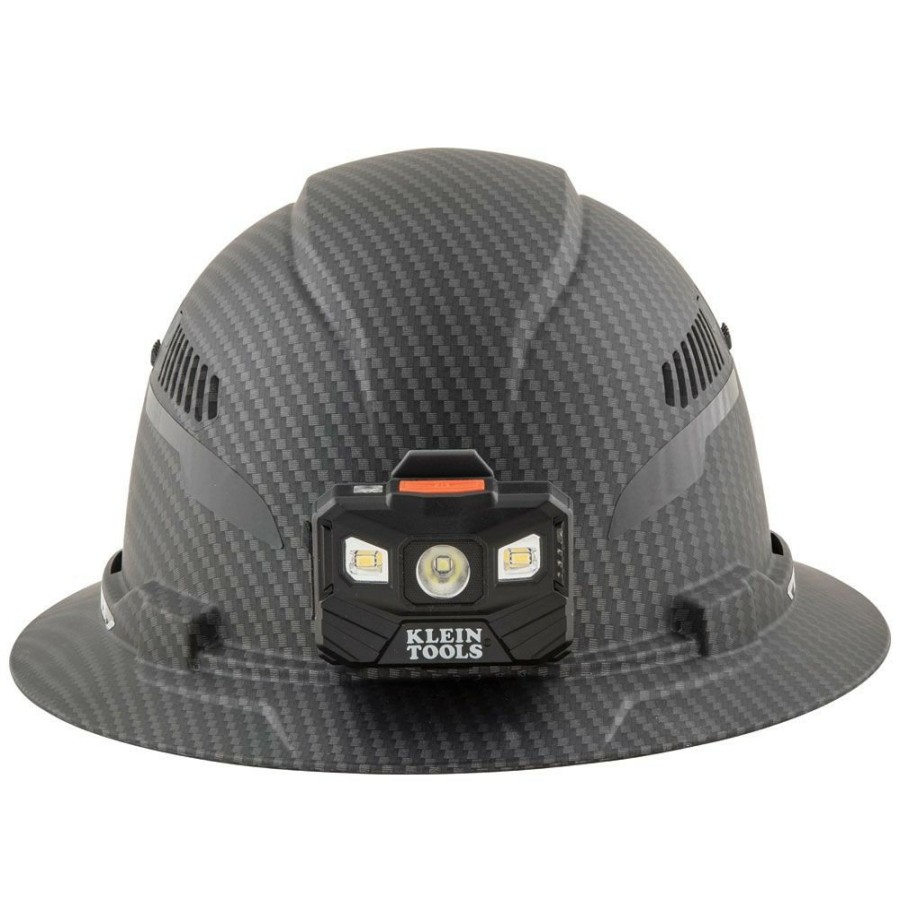 Safety Equipment Klein Tools Hard Hats | Klein Tools 60347 Premium Karbn Pattern Class C, Vented, Full Brim Hard Hat With Rechargeable Lamp