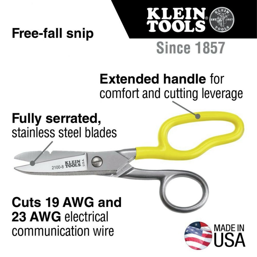 Hand Tools Klein Tools Snips | Klein Tools 2100-8 Free-Fall Stainless Steel Snips