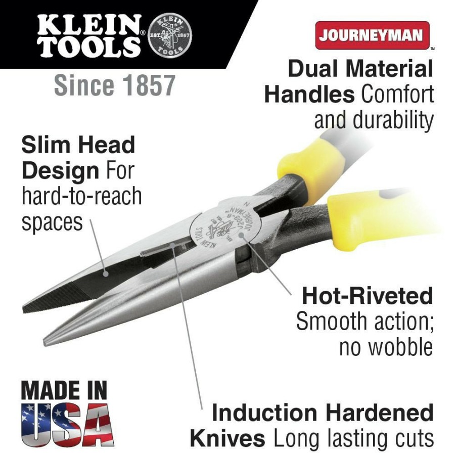 Hand Tools Klein Tools | Klein Tools J203-8 8 In. Needle Long Nose Side-Cutter Pliers