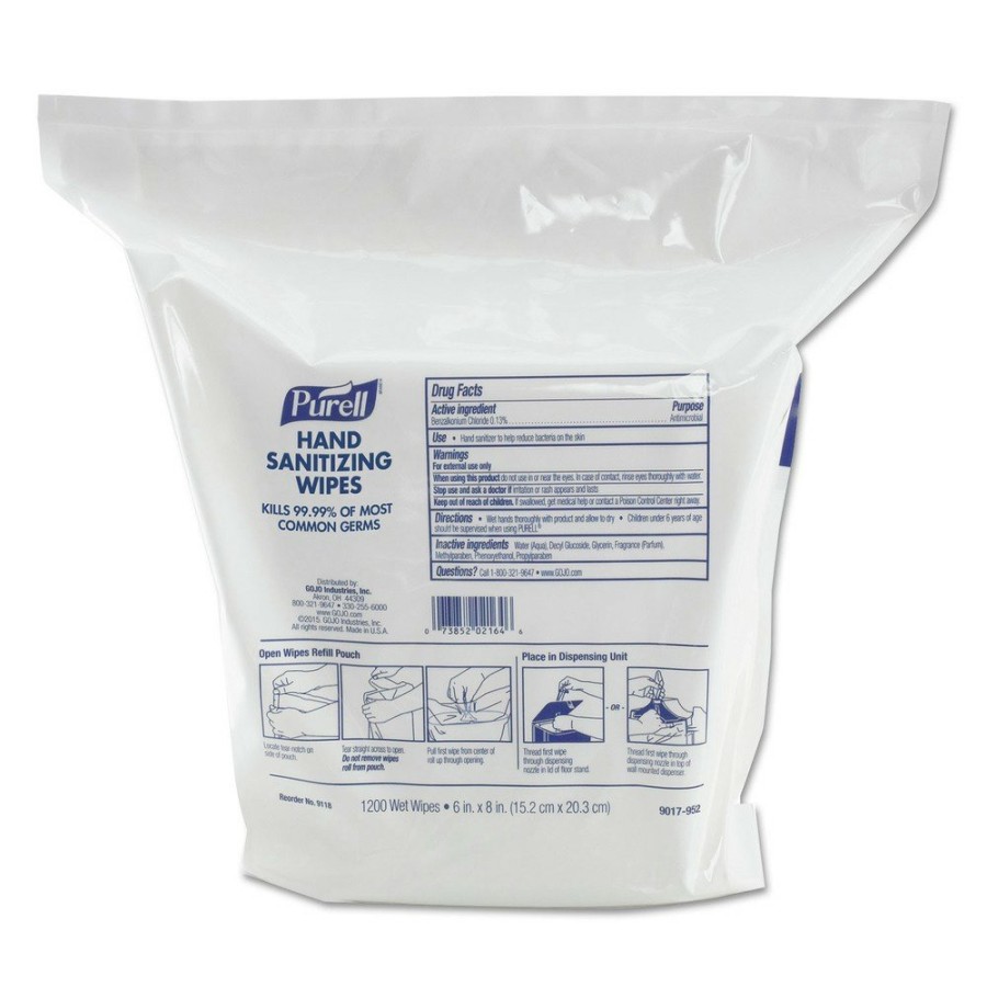 Facility Maintenance & Supplies PURELL Hand Wipes | Purell 9118-02 1200-Piece/Refill Pouch 2 Refills/Carton 6 In X 8 In Hand Sanitizing Wipes - White, Fresh Citrus