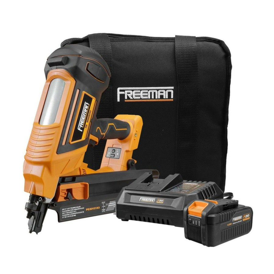 Power Tools Freeman Nailers | Freeman Pe20V2183 20V Brushless Lithium-Ion 3-1/4 In. Cordless 21 Degree Framing Nailer Kit (4 Ah)