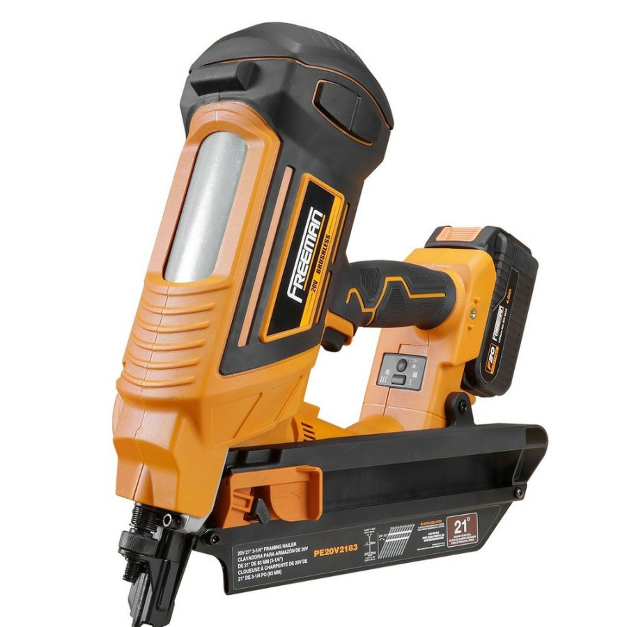 Power Tools Freeman Nailers | Freeman Pe20V2183 20V Brushless Lithium-Ion 3-1/4 In. Cordless 21 Degree Framing Nailer Kit (4 Ah)