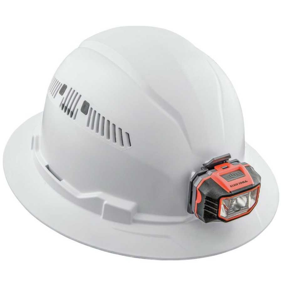 Safety Equipment Klein Tools Hard Hats | Klein Tools 60407 Vented Full Brim Hard Hat With Cordless Headlamp - White