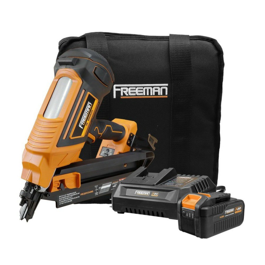 Power Tools Freeman Nailers | Freeman Pe20V3490 20V Brushless Lithium-Ion 3-1/2 In. Cordless 34 Degree Framing Nailer Kit (4 Ah)