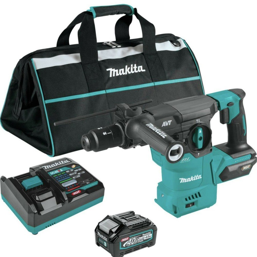 Power Tools Makita Rotary Hammers | Makita Grh09M1 40V Max Xgt Brushless Lithium-Ion 1-3/16 In. Cordless Avt Aws Rotary Hammer Kit (4 Ah)