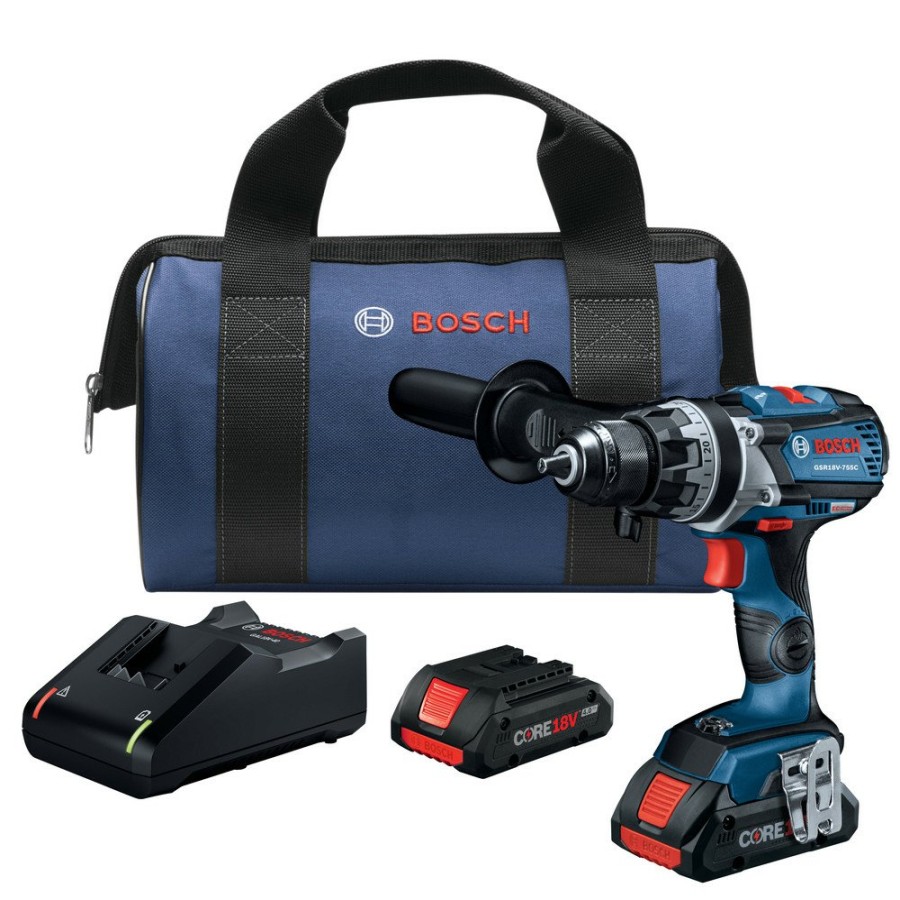 Power Tools Bosch Drill Drivers | Factory Reconditioned Bosch Gsr18V-755Cb25-Rt 18V Brushless Ec Connected Ready, Brute Tough Lithium-Ion 1/2 In. Cordless Drill Driver Kit With 2 Compact Batteries (4.0 Ah)