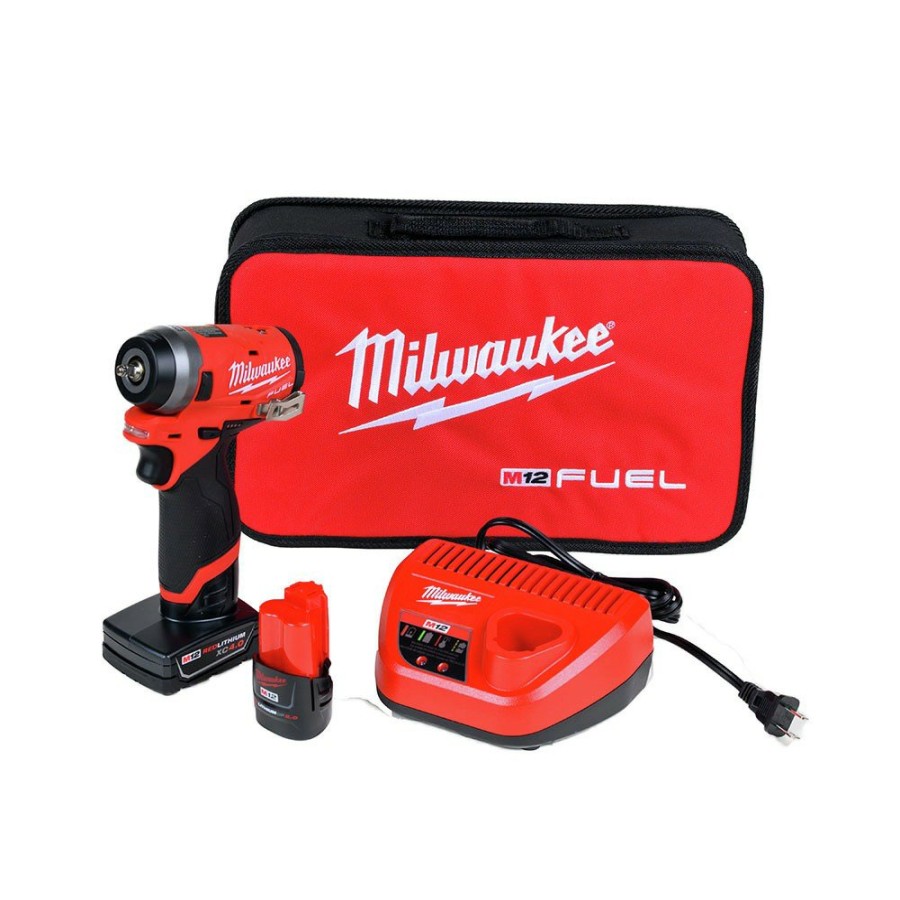 Power Tools Milwaukee | Milwaukee 2552-22 M12 Fuel Stubby 1/4 In. Impact Wrench Kit