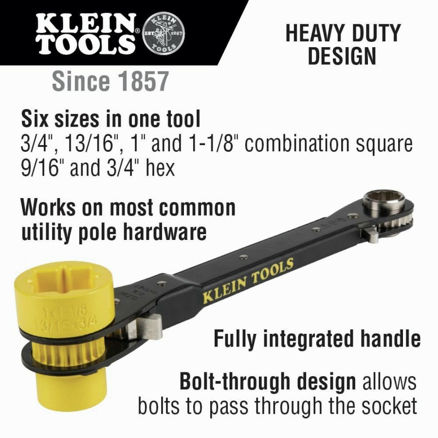 Hand Tools Klein Tools Ratcheting Wrench Sets | Klein Tools Kt155Hd Heavy-Duty 6-In-1 Lineman'S Ratcheting Wrench