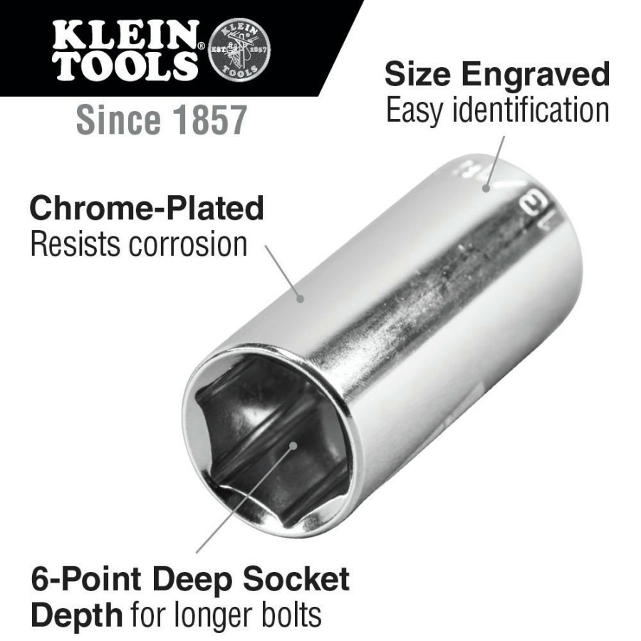 Power Tool Accessories Klein Tools Sockets | Klein Tools 65716 3/8 In. Drive 3/4 In. Deep 6-Point Socket