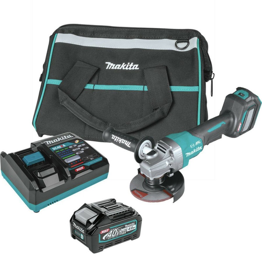 Power Tools Makita Angle Grinders | Makita Gag06M1 40V Max Xgt Brushless Lithium-Ion 4-1/2 In./5 In. Cordless Paddle Switch Angle Grinder Kit With Electric Brake And Aws (4 Ah)