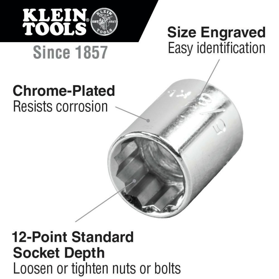 Power Tool Accessories Klein Tools Sockets | Klein Tools 65800 1/2 In. Drive 7/16 In. Standard 12-Point Socket