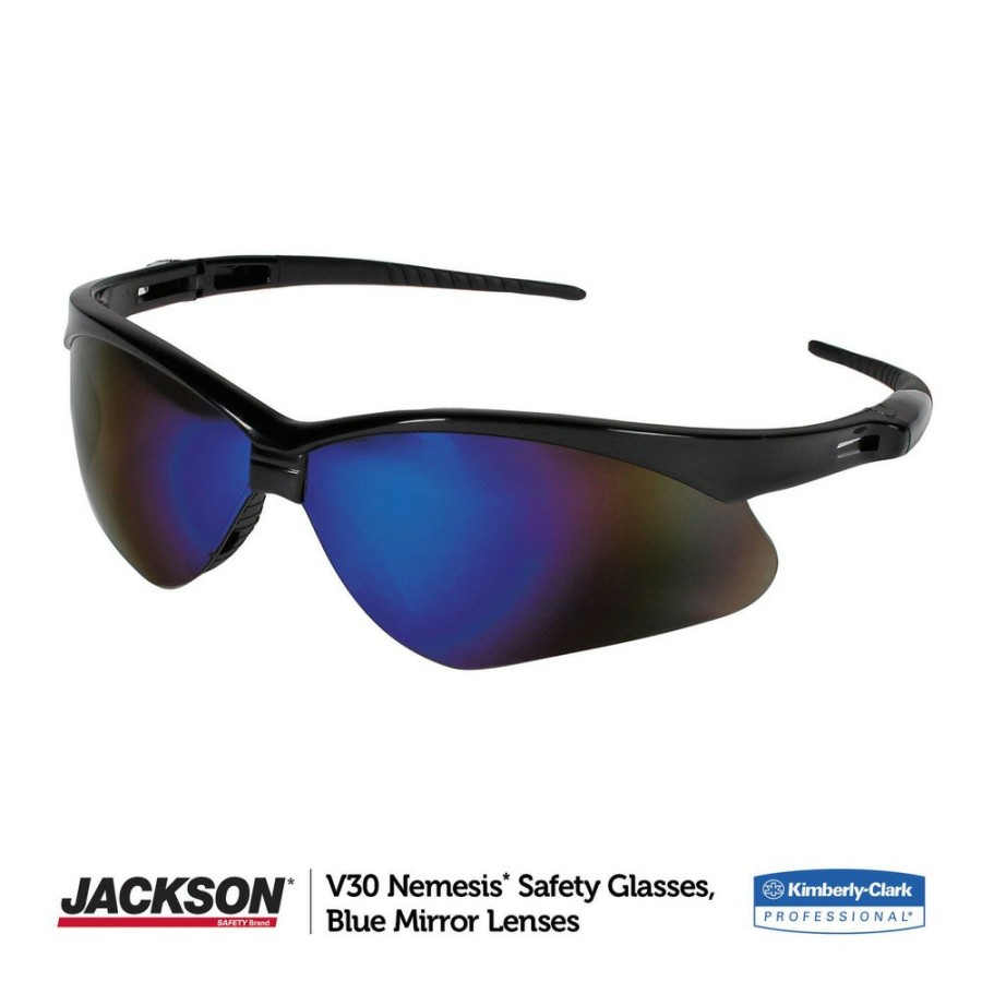 Safety Equipment KleenGuard Safety Glasses | Kleenguard 14481 Nemesis Safety Glasses Black Frame Blue Mirror Lens