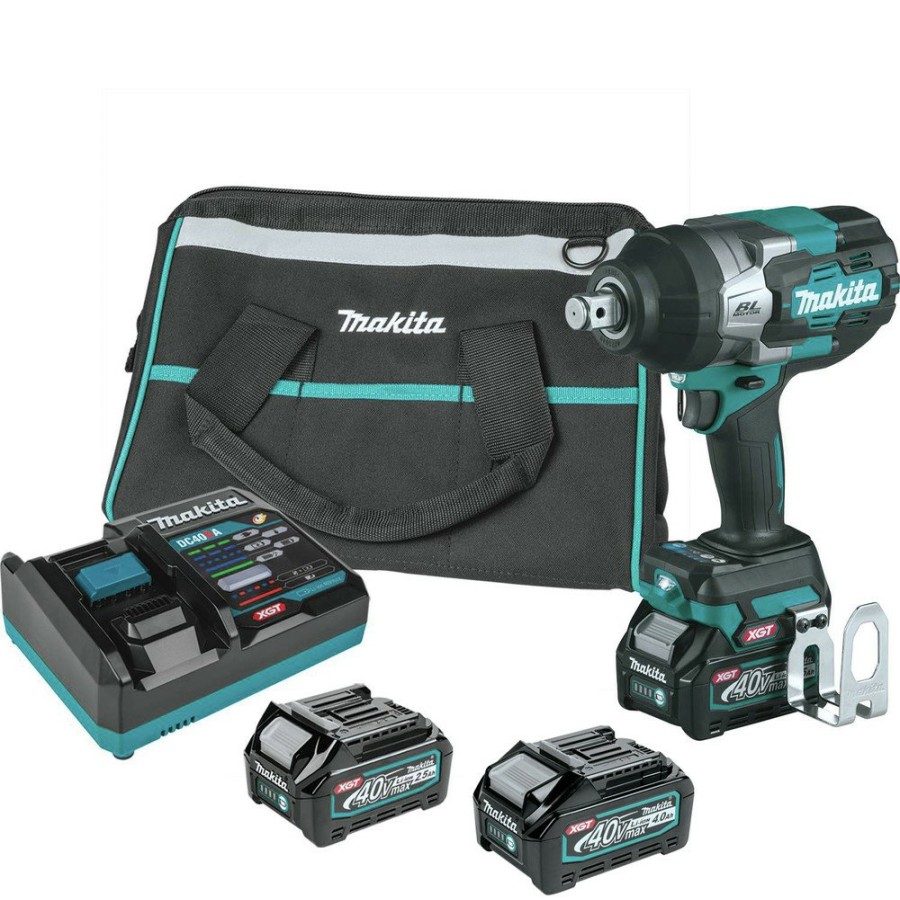 Power Tools Makita | Makita Gwt01D-Bl4040 40V Max Xgt Brushless Lithium-Ion 3/4 In. Sq. Drive Cordless 4-Speed High-Torque Impact Wrench Kit With 3 Batteries Bundle (2.5 Ah/4 Ah)