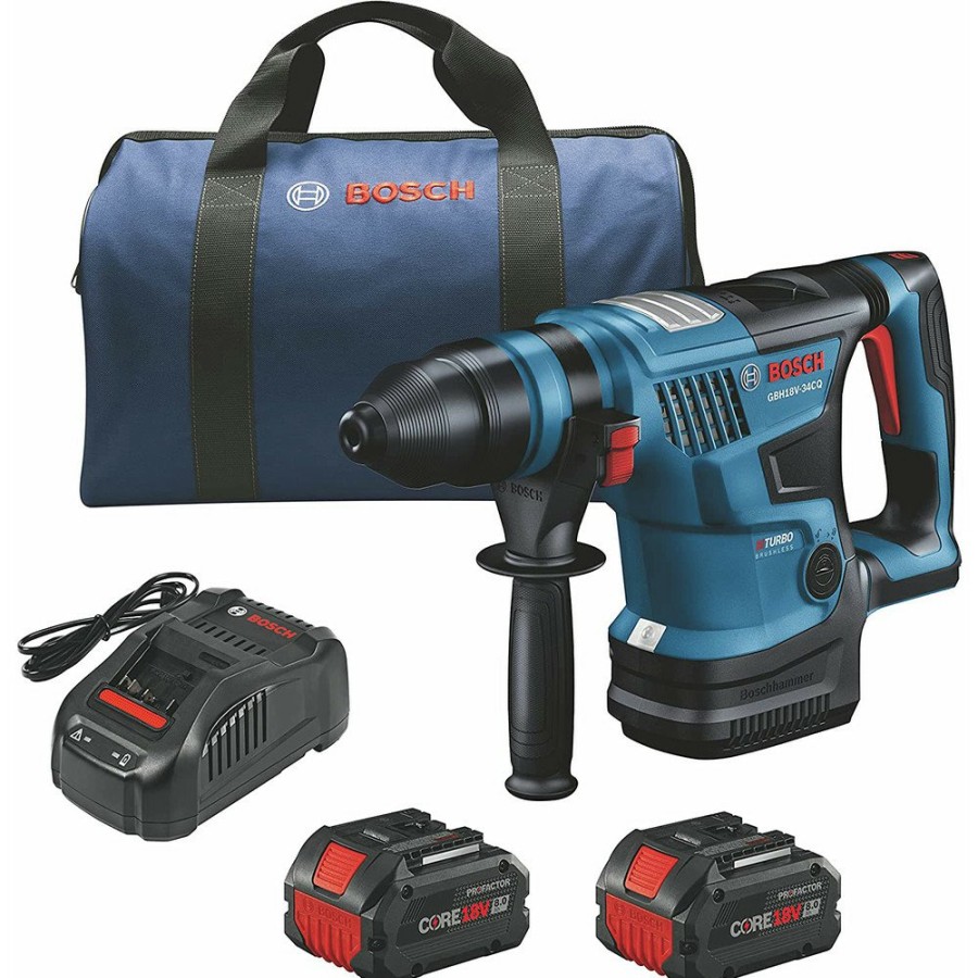 Power Tools Bosch Rotary Hammers | Bosch Gbh18V-34Cqb24 18V Profactor Brushless Lithium-Ion 1-1/4 In. Cordless Sds-Plus Bulldog Rotary Hammer Kit With 2 Batteries (8 Ah)