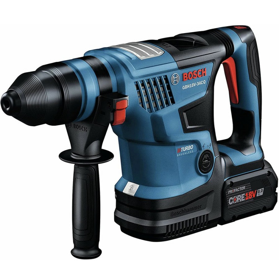 Power Tools Bosch Rotary Hammers | Bosch Gbh18V-34Cqb24 18V Profactor Brushless Lithium-Ion 1-1/4 In. Cordless Sds-Plus Bulldog Rotary Hammer Kit With 2 Batteries (8 Ah)