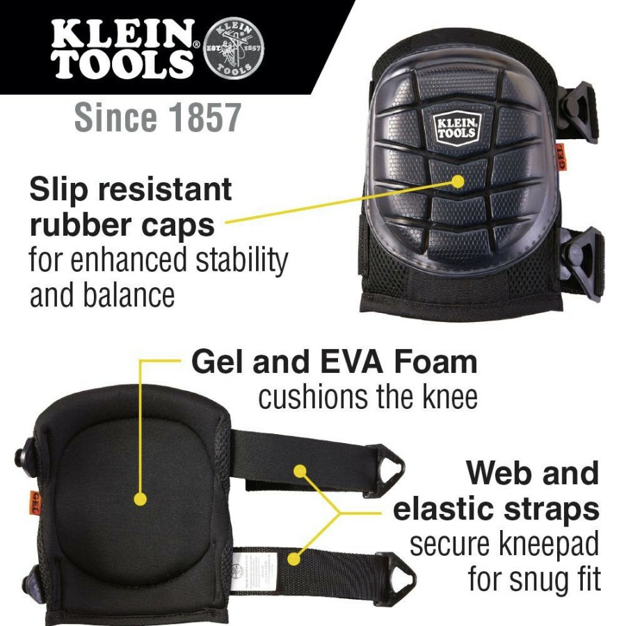 Safety Equipment Klein Tools | Klein Tools 60184 2-Piece Lightweight Gel Knee Pad Set - One Size, Black