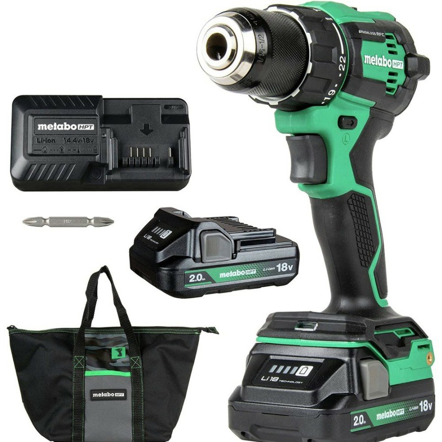 Power Tools Metabo HPT Hammer Drills | Metabo Hpt Dv18Dexm 18V Multivolt Brushless Lithium-Ion Cordless Hammer Drill Kit With 2 Batteries (2 Ah)