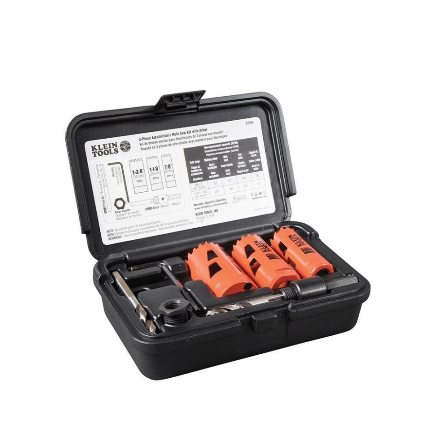 Power Tool Accessories Klein Tools Bits And Bit Sets | Klein Tools 32905 Electrician'S Hole Saw Kit With Arbor