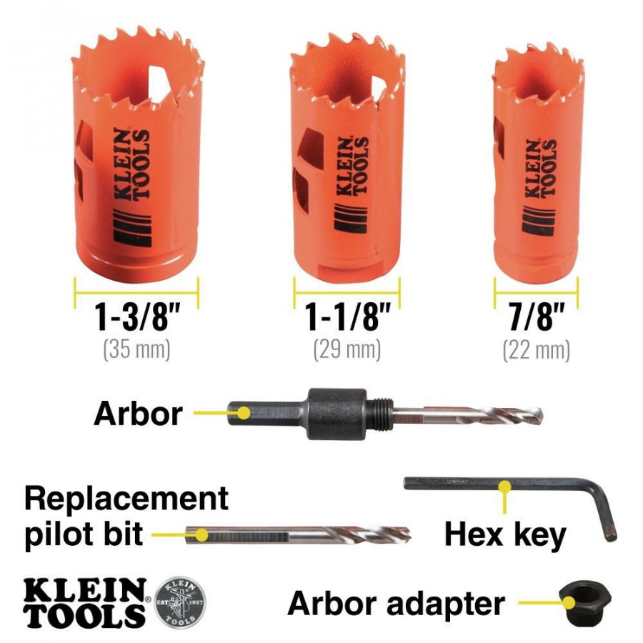 Power Tool Accessories Klein Tools Bits And Bit Sets | Klein Tools 32905 Electrician'S Hole Saw Kit With Arbor