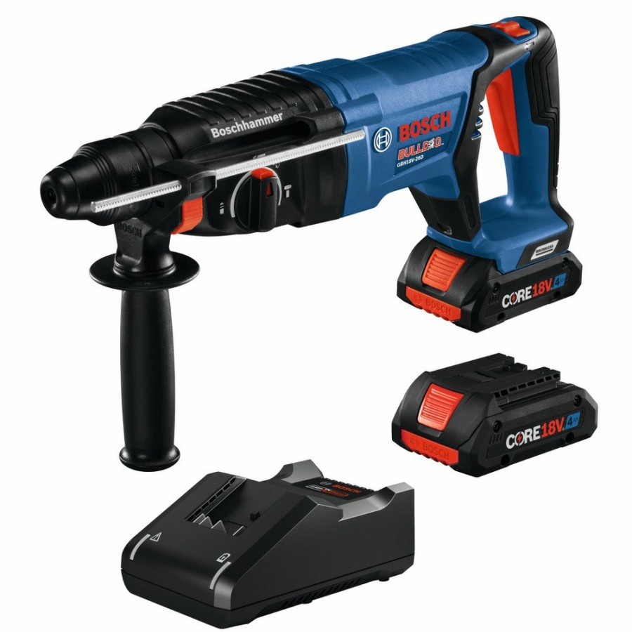 Power Tools Bosch Rotary Hammers | Bosch Gbh18V-26Dk25 18V Bulldog Brushless Sds-Plus Lithium-Ion 1 In. Cordless Rotary Hammer Kit With 2 Batteries (4 Ah)